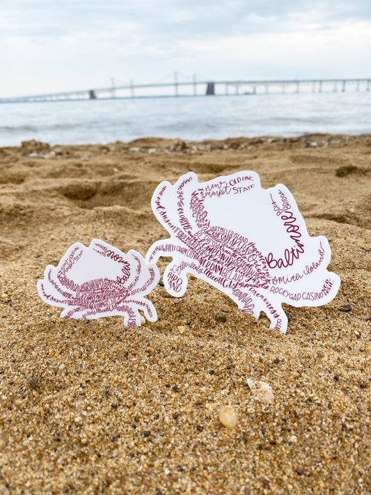 Maryland Hand Lettered Crab Stickers