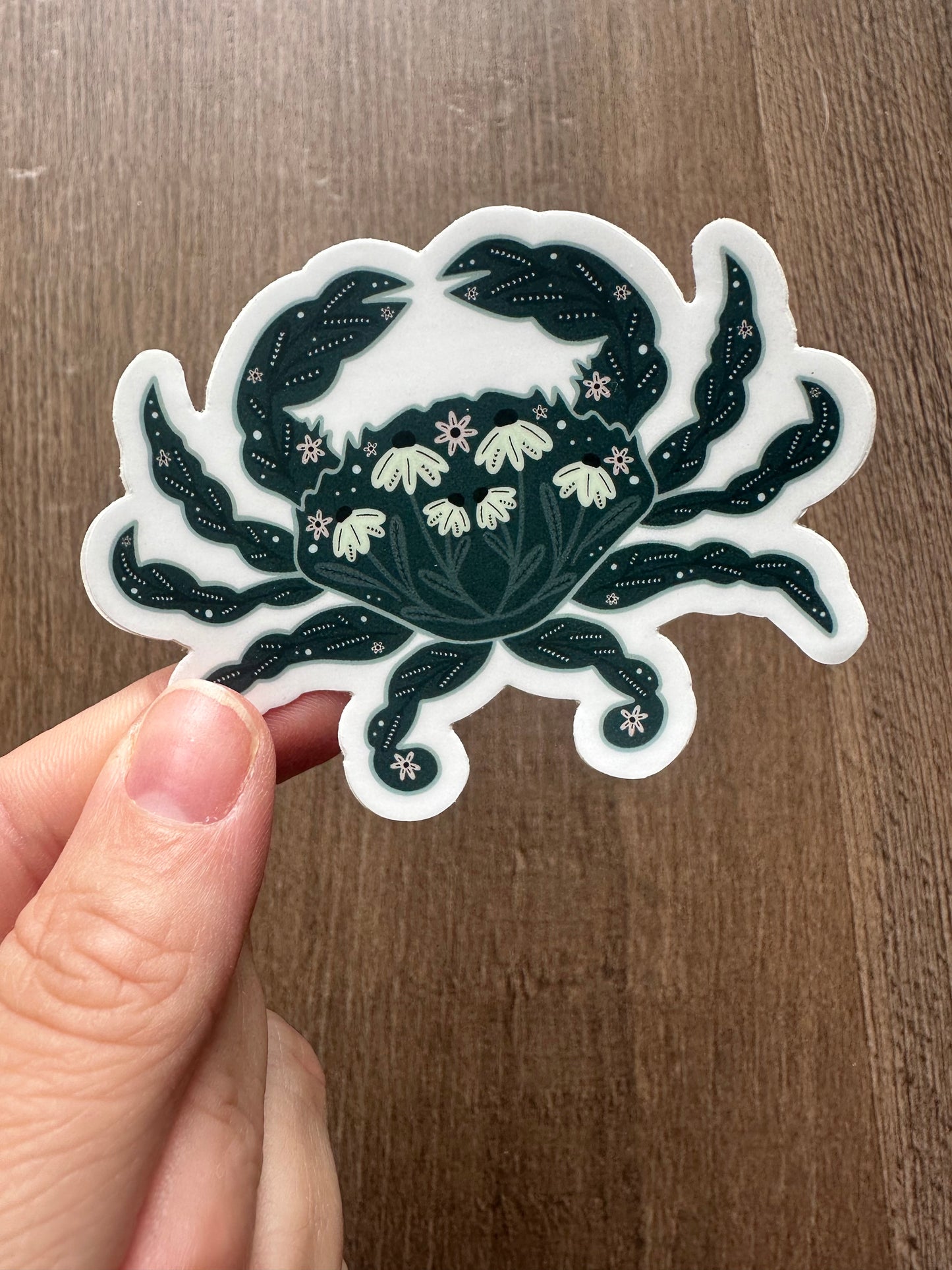 Floral Blue Crab Vinyl Sticker